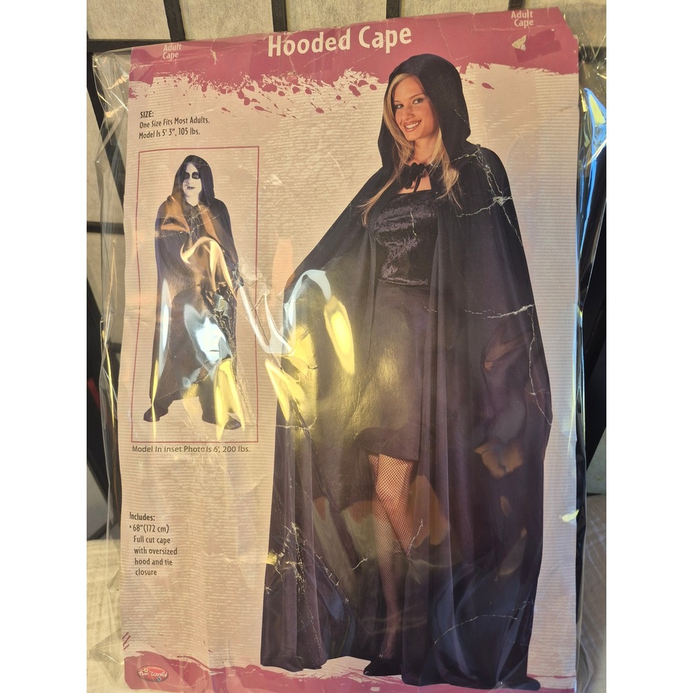 Fun World Hooded Cape Black Adult One Size Costume Accessory 68 Inch Length